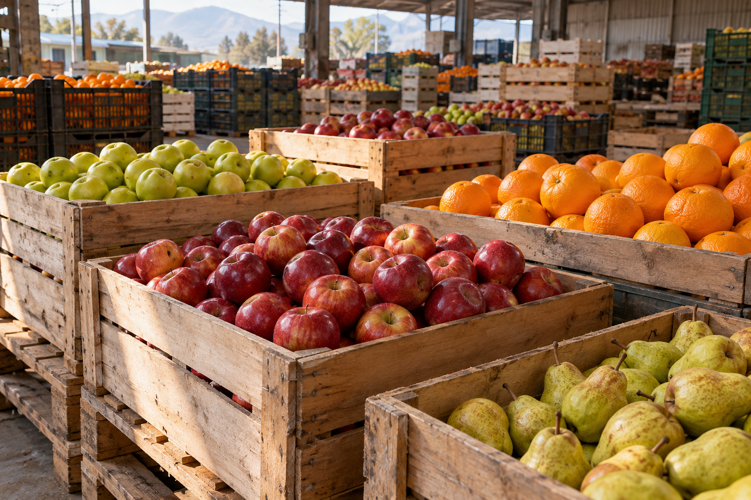 Imagen ilustrativa de frutas en cajones para venta por mayor